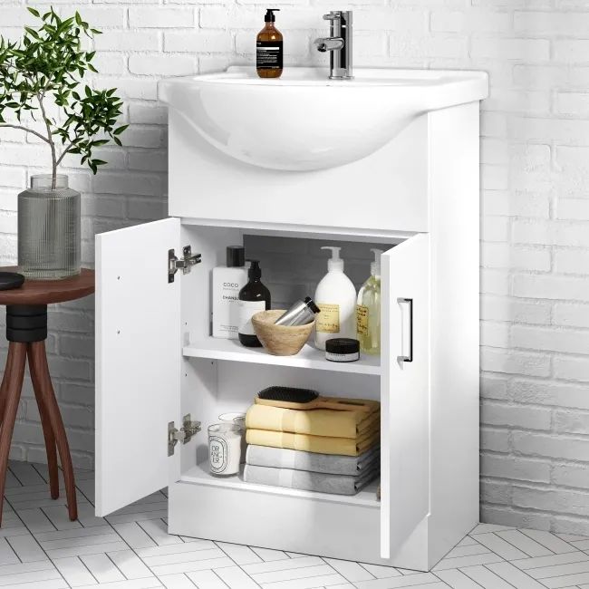 Quartz Gloss White Basin Vanity and Back To Wall Toilet Unit 1050mm - Excludes Toilet