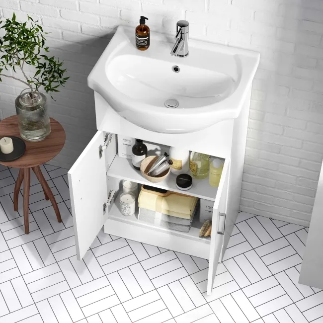 Quartz Gloss White Basin Vanity and Back To Wall Toilet Unit 1050mm - Excludes Toilet