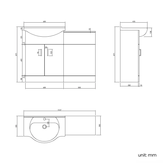 Quartz Gloss White Basin Vanity and Back To Wall Toilet Unit 1150mm (Excludes Toilet) - Black Accents