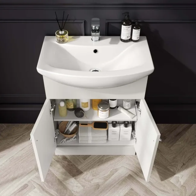 Capri Cotton White Basin Vanity and Back To Wall Unit 1150mm (Excludes Toilet) - Chrome Handles