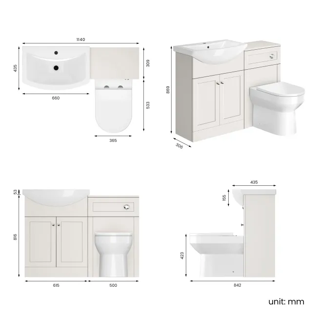 Capri Cotton White Combination Vanity Basin and Miami Toilet 1150mm - Chrome Handles