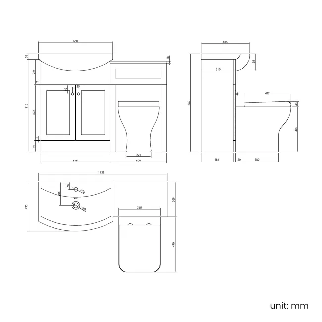 Capri Cotton White Combination Vanity Basin and Houston Toilet 1150mm - Chrome Handles