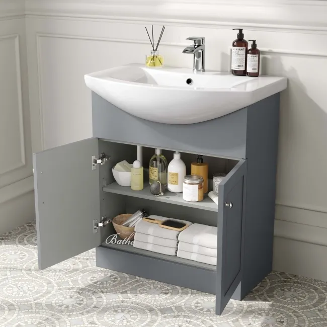 Capri Fog Grey Vanity with Semi Recessed Basin 750mm - Chrome Handles