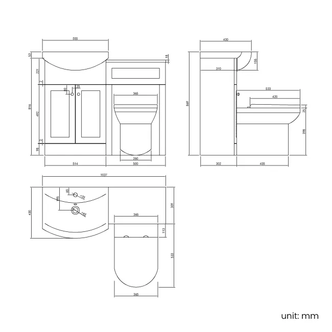 Capri Fog Grey Combination Vanity Basin and Miami Toilet 1050mm - Chrome Handles