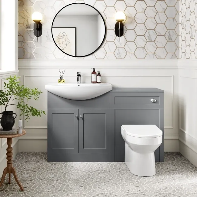 Capri Fog Grey Combination Vanity Basin and Miami Toilet 1350mm - Chrome Handles