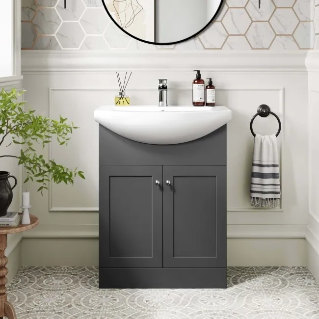 Capri Slate Grey Vanity with Semi Recessed Basin 650mm - Brushed Handles