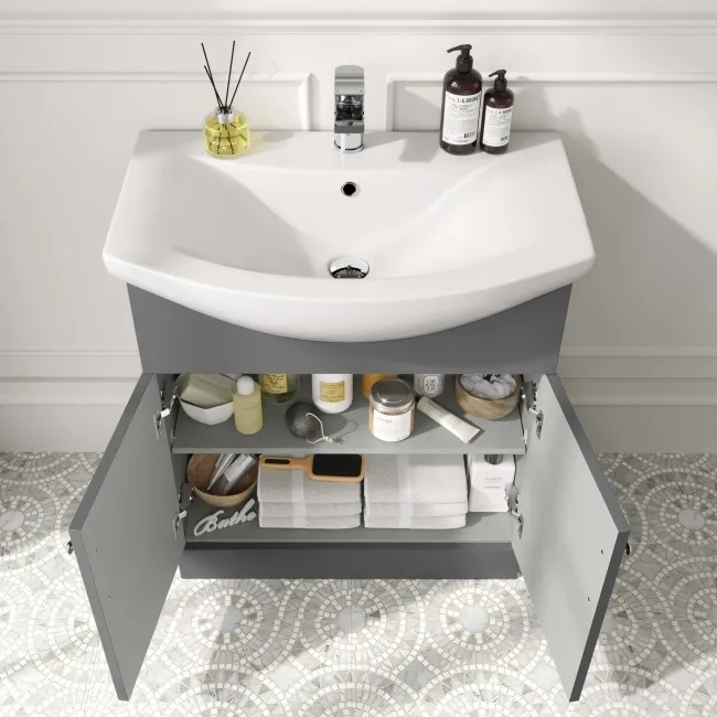 Capri Slate Grey Vanity with Semi Recessed Basin 750mm - Brushed Handles
