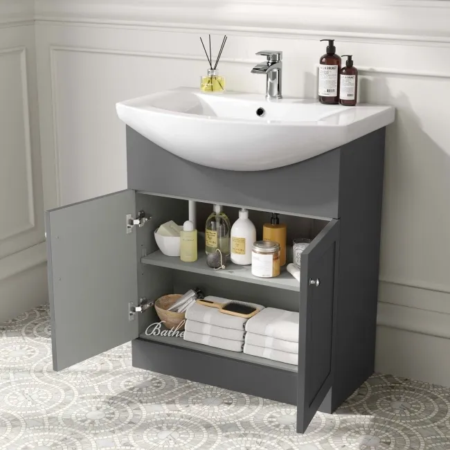 Capri Slate Grey Basin Vanity and Back To Wall Unit 1350mm (Excludes Toilet) - Chrome Handles