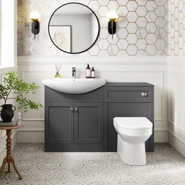 Capri Slate Grey Combination Vanity Basin and Miami Toilet 1350mm - Chrome Handles