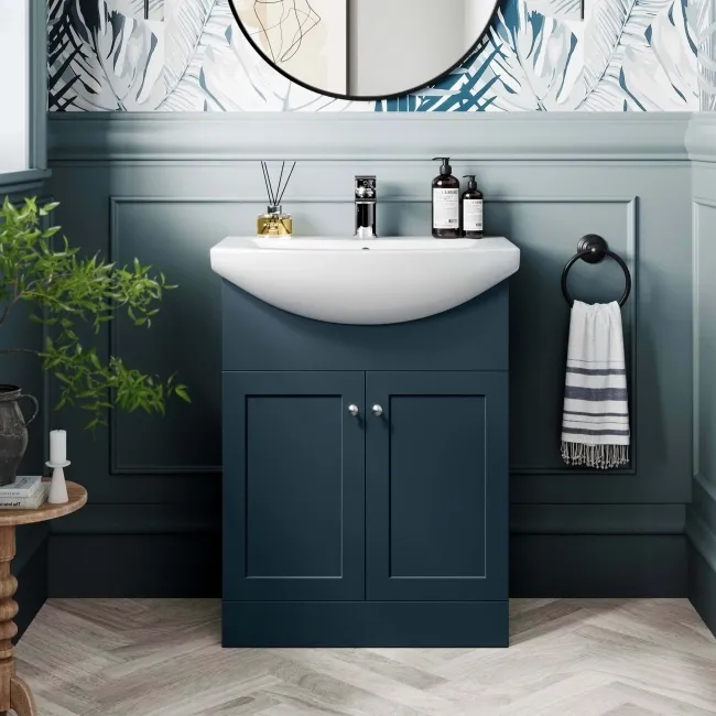 Capri Navy Blue Vanity with Semi Recessed Basin 650mm - Brushed Handles