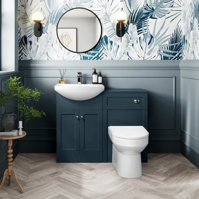 Capri Navy Blue Combination Vanity Basin and Miami Toilet 1050mm - Chrome Handles