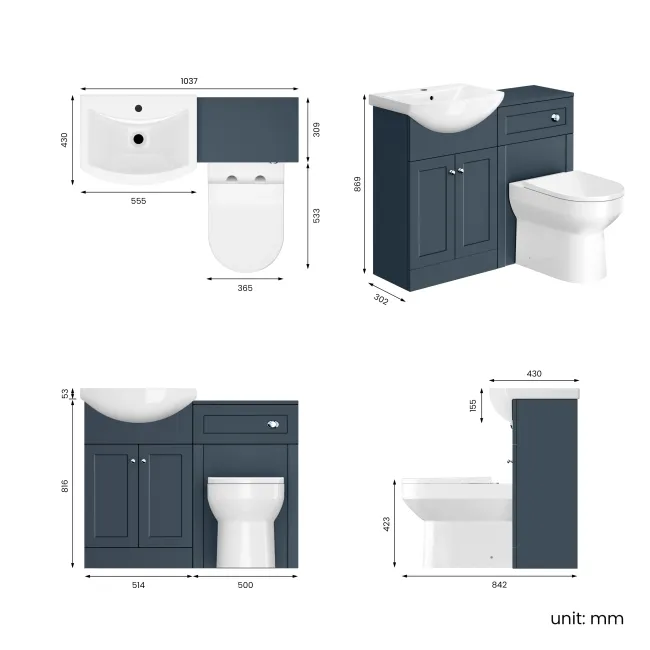 Capri Navy Blue Combination Vanity Basin and Miami Toilet 1050mm - Chrome Handles