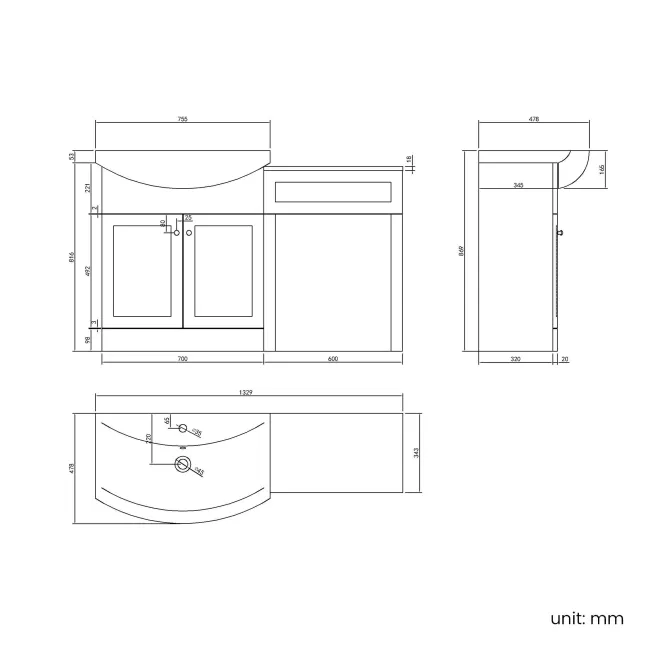 Capri Navy Blue Basin Vanity and Back To Wall Unit 1350mm (Excludes Toilet) - Chrome Handles
