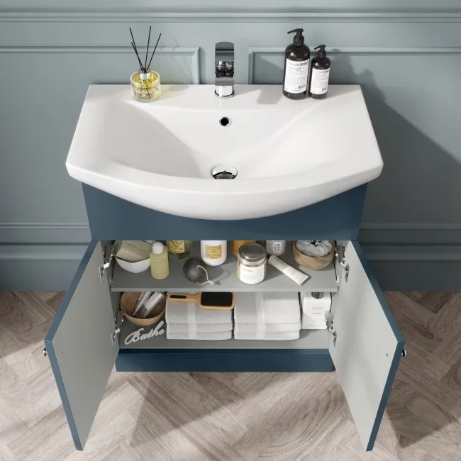 Capri Navy Blue Combination Vanity Basin and Houston Toilet 1350mm - Chrome Handles