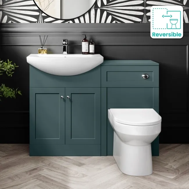 Capri Mystic Green Combination Vanity Basin and Miami Toilet 1150mm - Chrome Handles