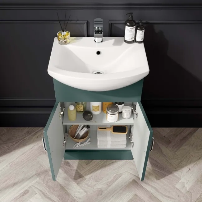 Capri Mystic Green Vanity with Semi Recessed Basin 550mm - Traditional Handles