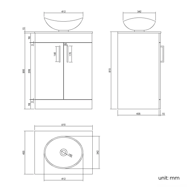 Mersey Gloss White Vanity with Oval Basin 600mm - Black Accents