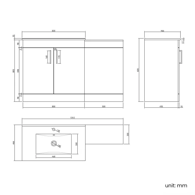 Mersey Gloss White Basin Vanity and Back To Wall Unit 1300mm - Excludes Toilet