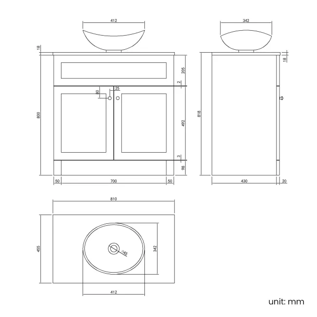 Milos Cotton White Vanity with Oval Basin 800mm - Brushed Handles