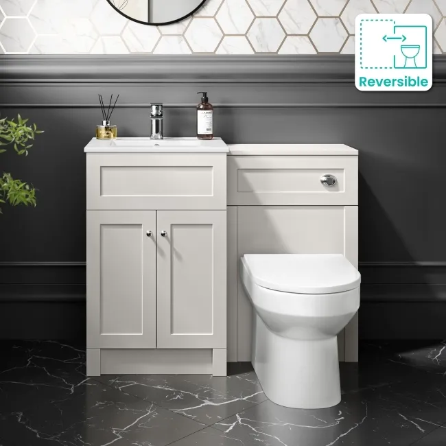 Milos Cotton White Combination Vanity Basin and Miami Toilet 1000mm - Chrome Handles