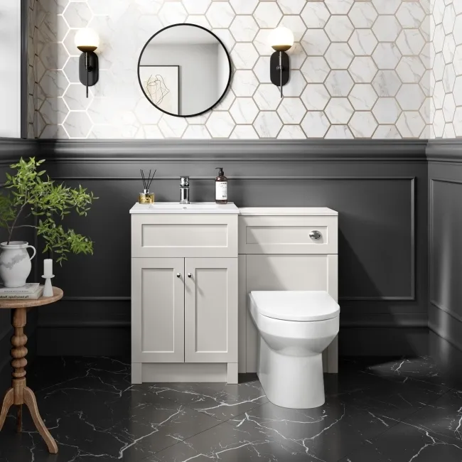 Milos Cotton White Combination Vanity Basin and Miami Toilet 1000mm - Chrome Handles