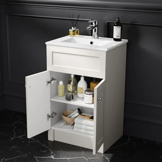 Milos Cotton White Combination Vanity Basin and Miami Toilet 1000mm - Chrome Handles