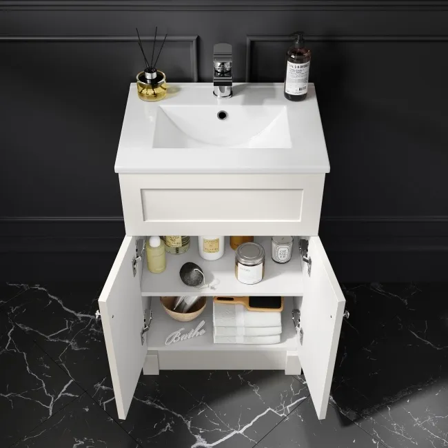 Milos Cotton White Combination Vanity Basin and Miami Toilet 1000mm - Chrome Handles