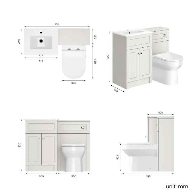 Milos Cotton White Combination Vanity Basin and Miami Toilet 1000mm - Chrome Handles