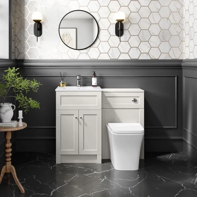 Milos Cotton White Combination Vanity Basin and Houston Toilet 1000mm - Chrome Handles