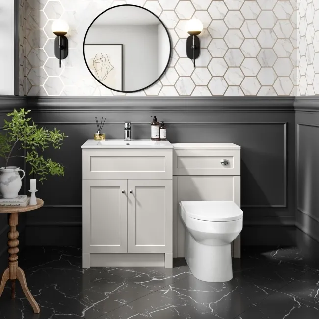 Milos Cotton White Combination Vanity Basin and Miami Toilet 1100mm - Chrome Handles