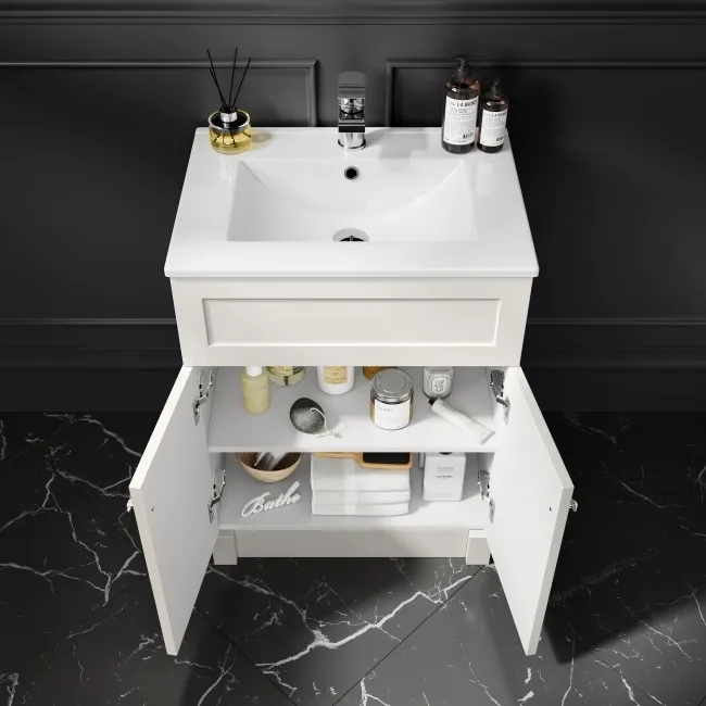 Milos Cotton White Combination Vanity Basin and Miami Toilet 1100mm - Chrome Handles