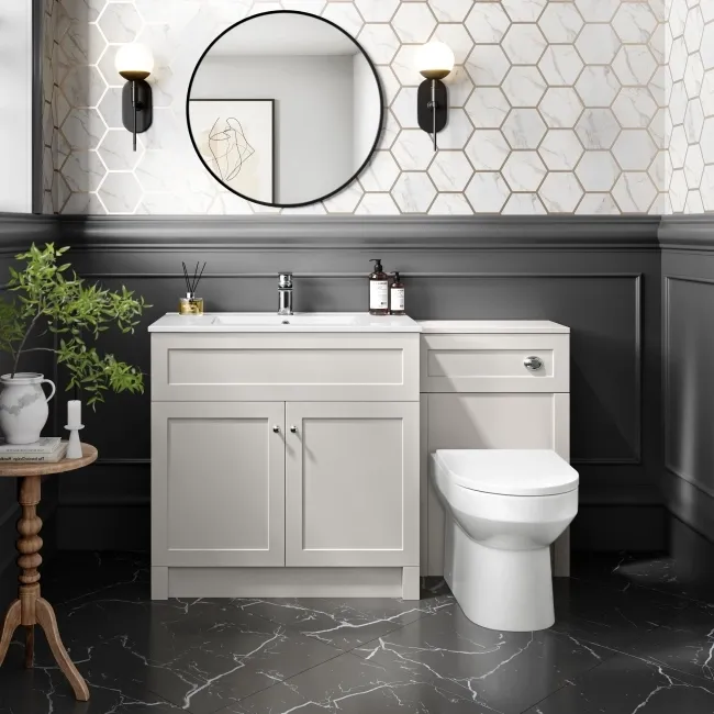Milos Cotton White Combination Vanity Basin and Miami Toilet 1300mm - Chrome Handles