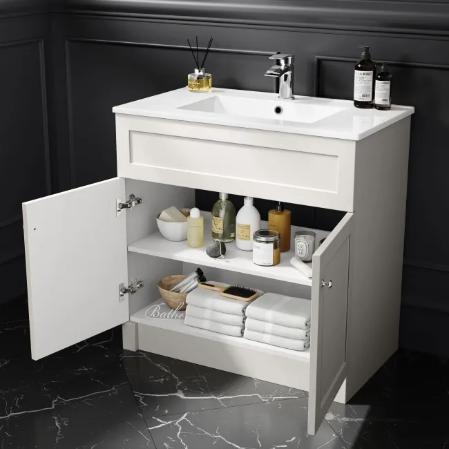 Milos Cotton White Combination Vanity Basin and Miami Toilet 1300mm - Chrome Handles