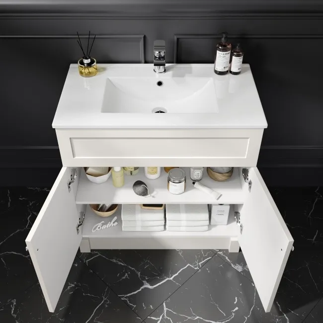 Milos Cotton White Combination Vanity Basin and Miami Toilet 1300mm - Chrome Handles