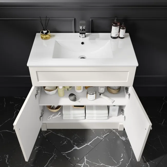 Milos Cotton White Combination Vanity Basin and Houston Toilet 1300mm - Chrome Handles