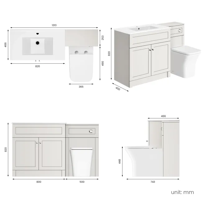 Milos Cotton White Combination Vanity Basin and Houston Toilet 1300mm - Chrome Handles