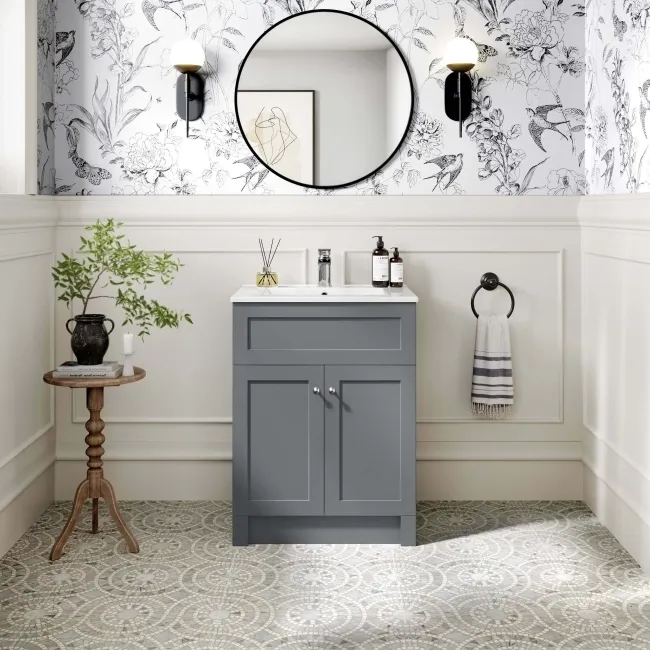 Milos Fog Grey Basin Vanity 600mm - Brushed Handles