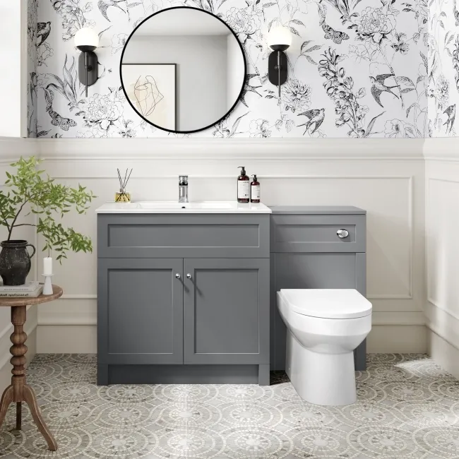 Milos Fog Grey Combination Vanity Basin and Miami Toilet 1300mm - Chrome Handles