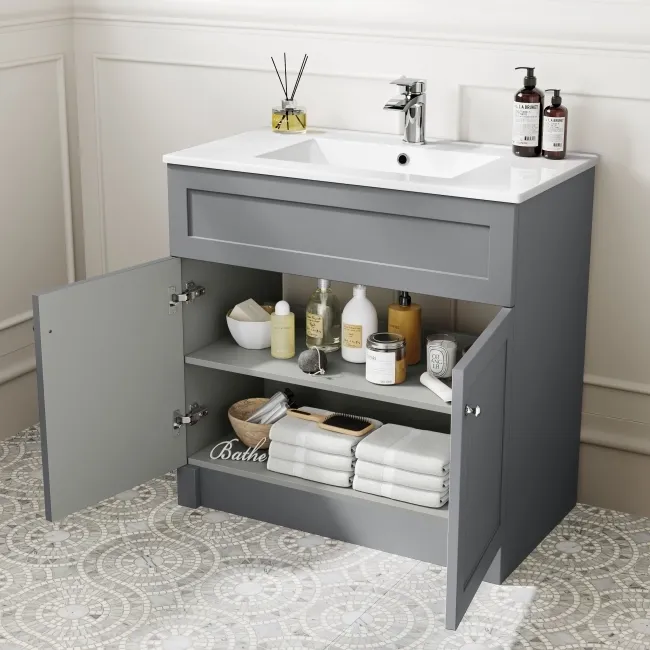 Milos Fog Grey Combination Vanity Basin and Miami Toilet 1300mm - Chrome Handles