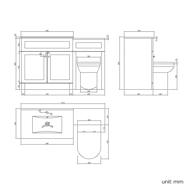 Milos Fog Grey Combination Vanity Basin and Miami Toilet 1300mm - Chrome Handles