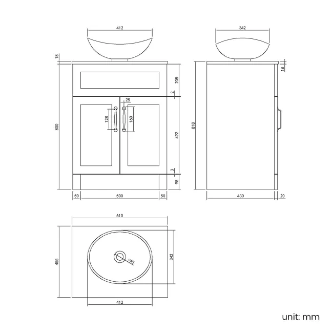 Milos Fog Grey Vanity with Oval Basin 600mm - Traditional Handles