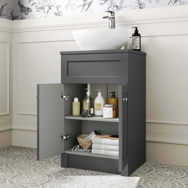 Milos Slate Grey Vanity with Oval Basin 500mm - Brushed Handles