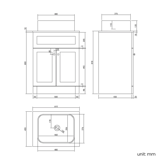 Milos Slate Grey Vanity with Troy Basin 600mm - Brushed Handles