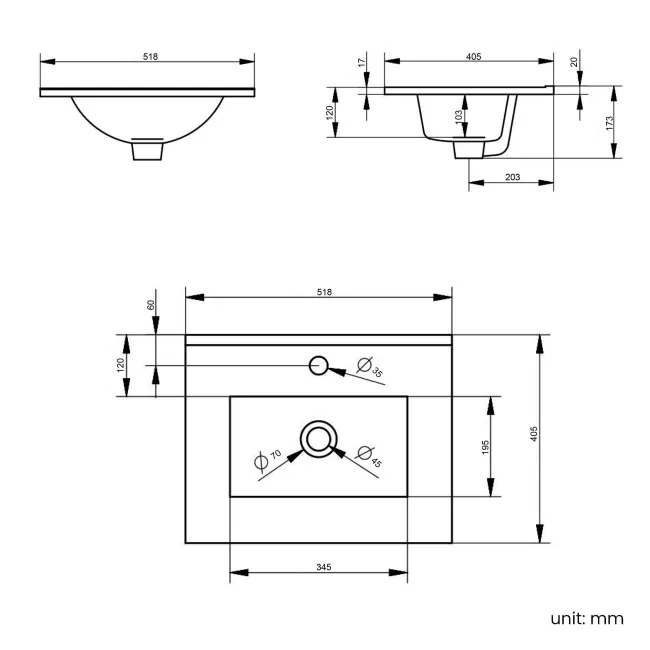 Milos Slate Grey Basin Vanity 500mm - Traditional Handles