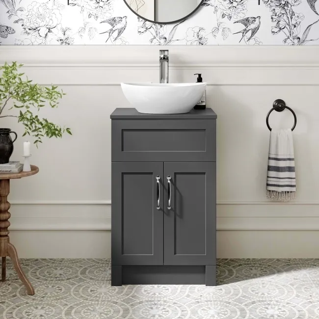 Milos Slate Grey Vanity with Oval Basin 500mm - Traditional Handles