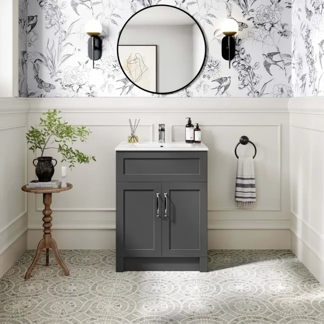 Milos Slate Grey Basin Vanity 600mm - Traditional Handles