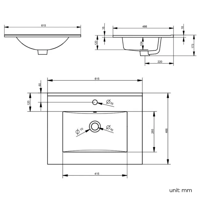 Milos Slate Grey Basin Vanity 600mm - Traditional Handles