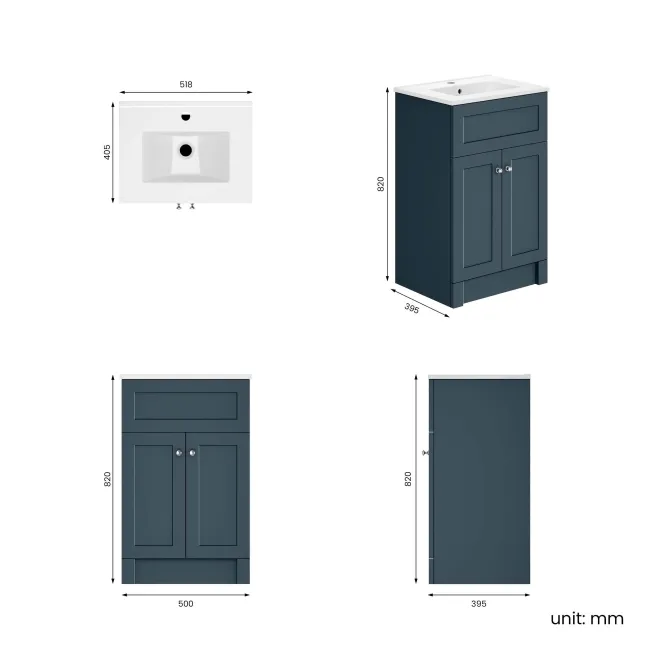 Milos Navy Blue Basin Vanity 500mm - Brushed Handles