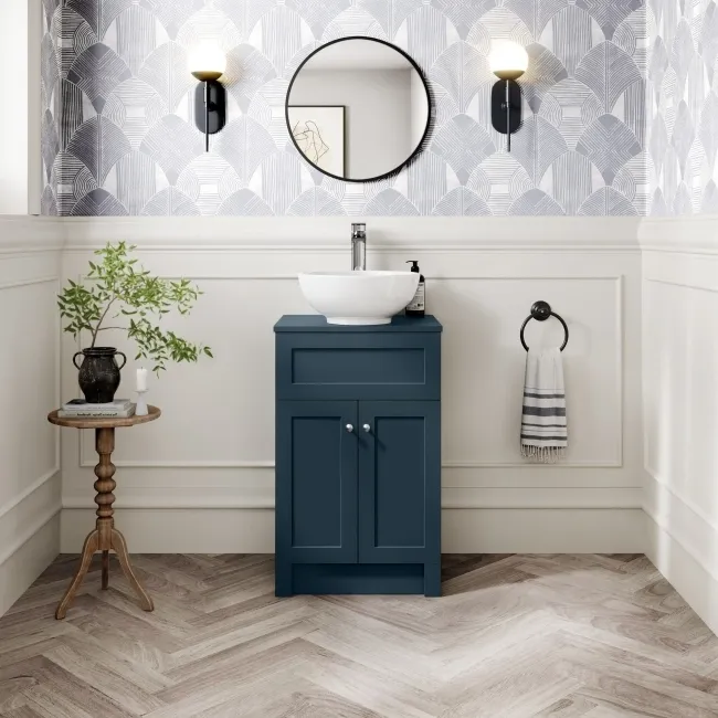 Milos Navy Blue Vanity with Mesa Basin 500mm- Brushed Handles
