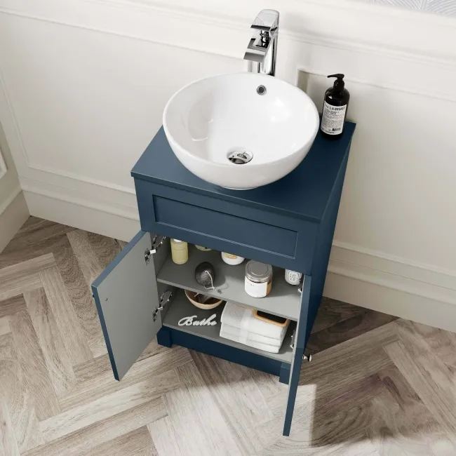 Milos Navy Blue Vanity with Mesa Basin 500mm- Brushed Handles